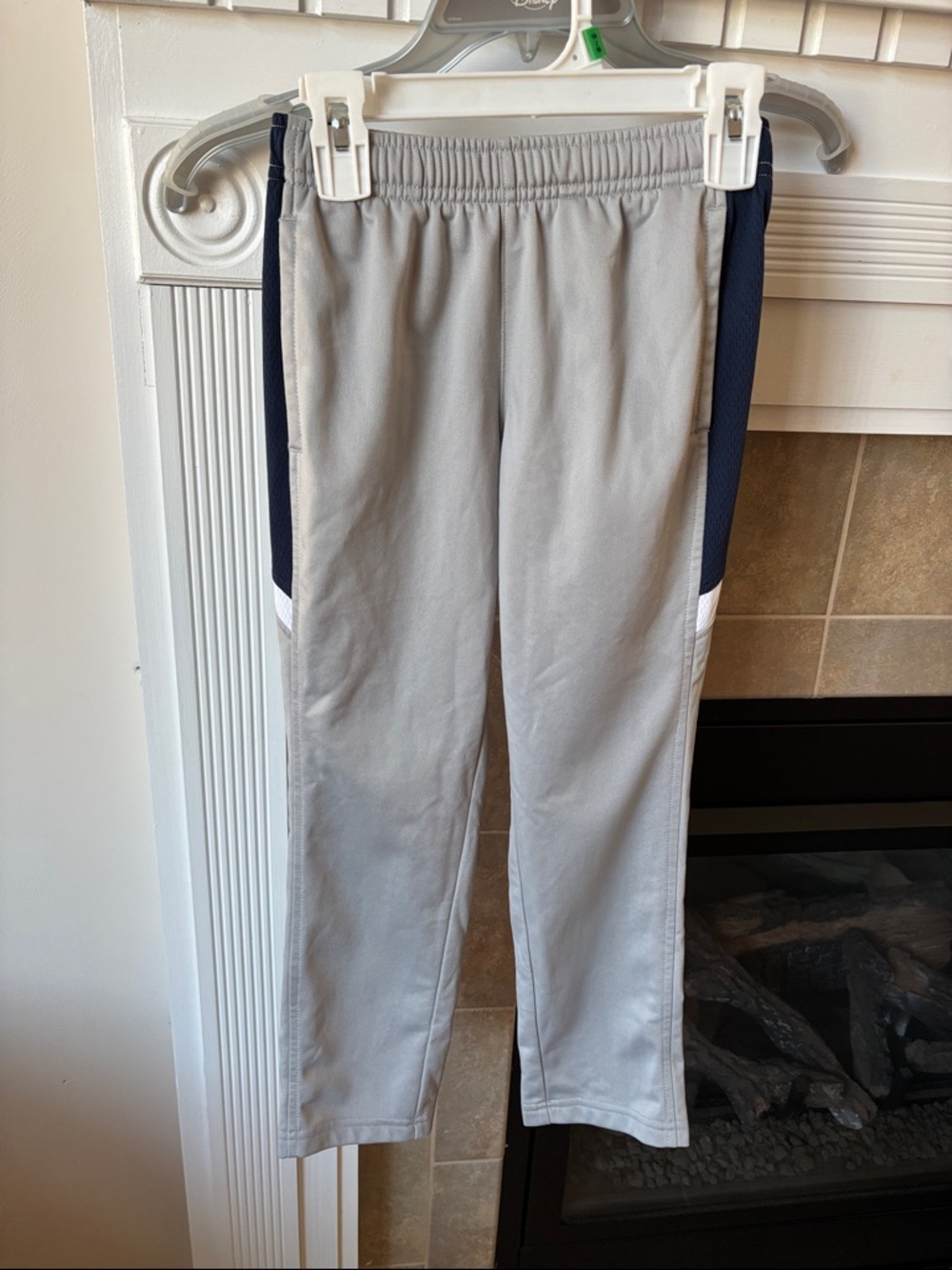 Boys Grey Athletic Pants with Navy Side Panels Size S(6-7)